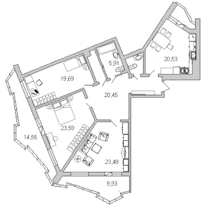 3-комнатная квартира 127.5 м², 15/21 эт., ЖК «Лондон Парк»